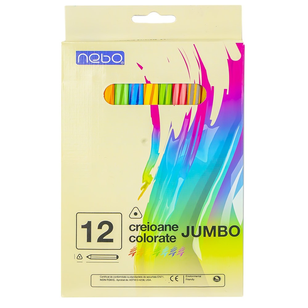 Creioane color jumbo, model cu dungi, mina moale 5 mm, corp gros, set 12 culori - imagine 5
